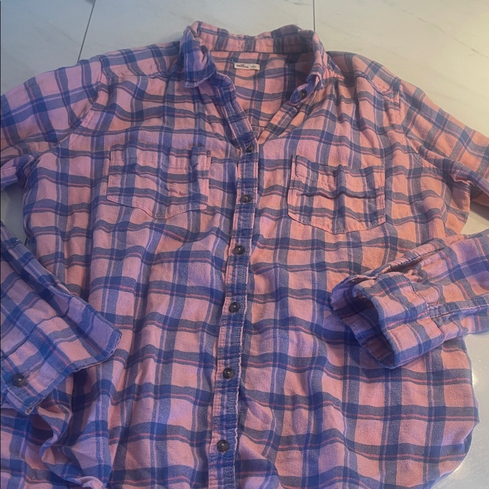 Hollister Pink and Purple Plaid Button-Up